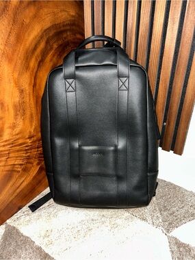 Monos Metro Backpack Carbon Black Vegan Leather Laptop Travel Bag